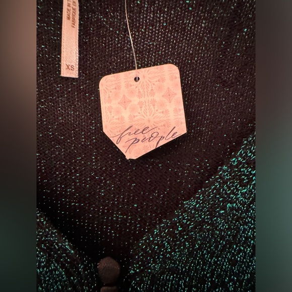 Free People Green EMMALINE METALLIC CARDIGAN IN ALPINE COMBO Women’s Size XS - Picture 10 of 12